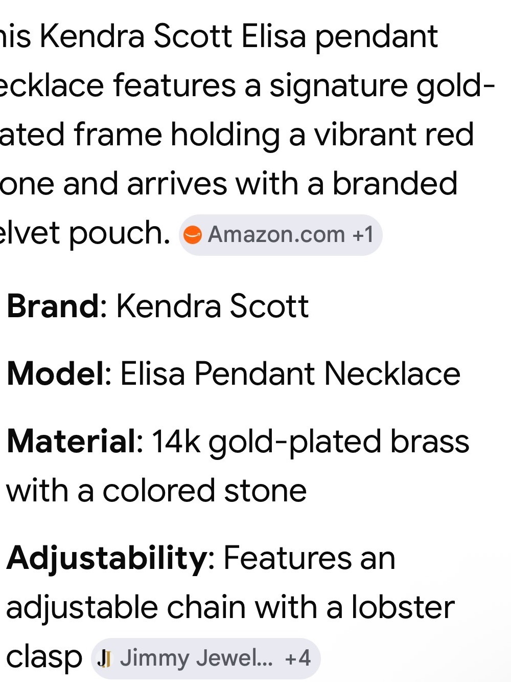 Kendra Scott Gold Elisa Necklace with semi precious pink/red Pendant, nwt - Picture 3 of 3